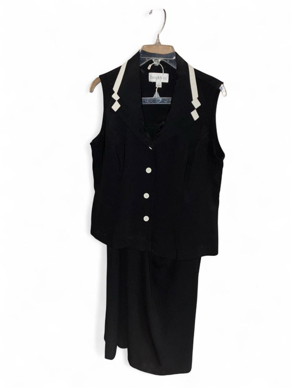 Danny & Nicole Black 2 Piece Skirt Set Size 14 Sleeveless Blazer Top
